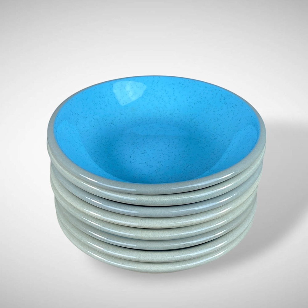 Harkerware Blue Mist Sauce Bowls Set 8 Speckled MCM Robin Egg Blue 1950s MCM